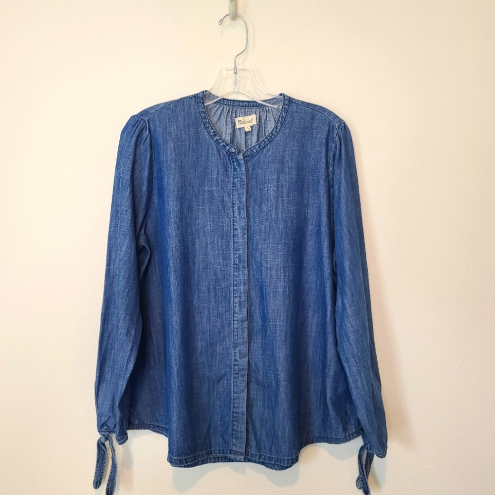 MADEWELL Denim Chambray Tie Poplin Shirt Top - Picture 3 of 11